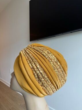 Gold Sequin Accent Turban Headwrap - Women Accessories
